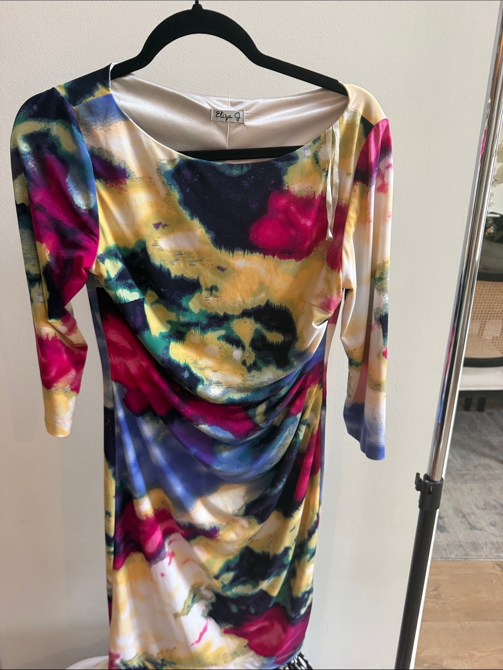 Eliza J Multicolor Watercolor-Print Long Sleeve Sheath Dress